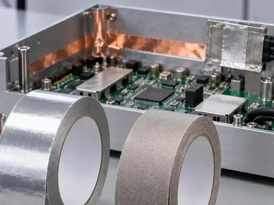 Generischer geschirmter Elektronikaufbau mit Metallfolien als austauschbares Platzhaltermotiv