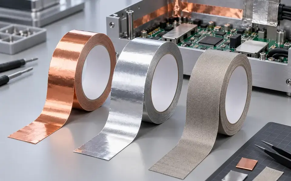 Generische Zusammenstellung aus Kupferfolie, Aluminiumfolie und leitfähigem Gewebeband als austauschbares Platzhaltermotiv